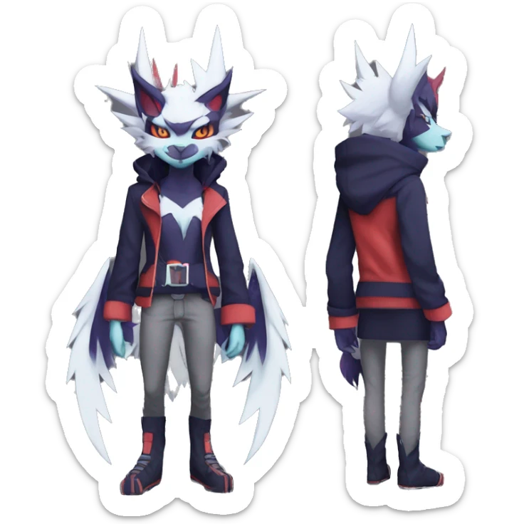 Cool Anthro Dark Absol-Noivern-Quilava-Litten-Pokémon with edgy stripes hoodie spiked collar punk Full Body sticker