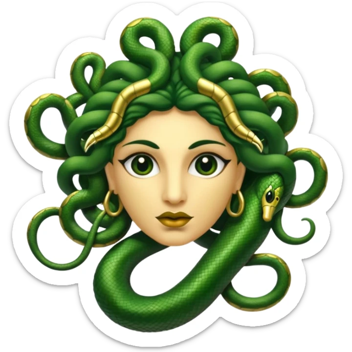 The Sicilian Medusa in gold and green and make the snake hair have snake faces  sticker