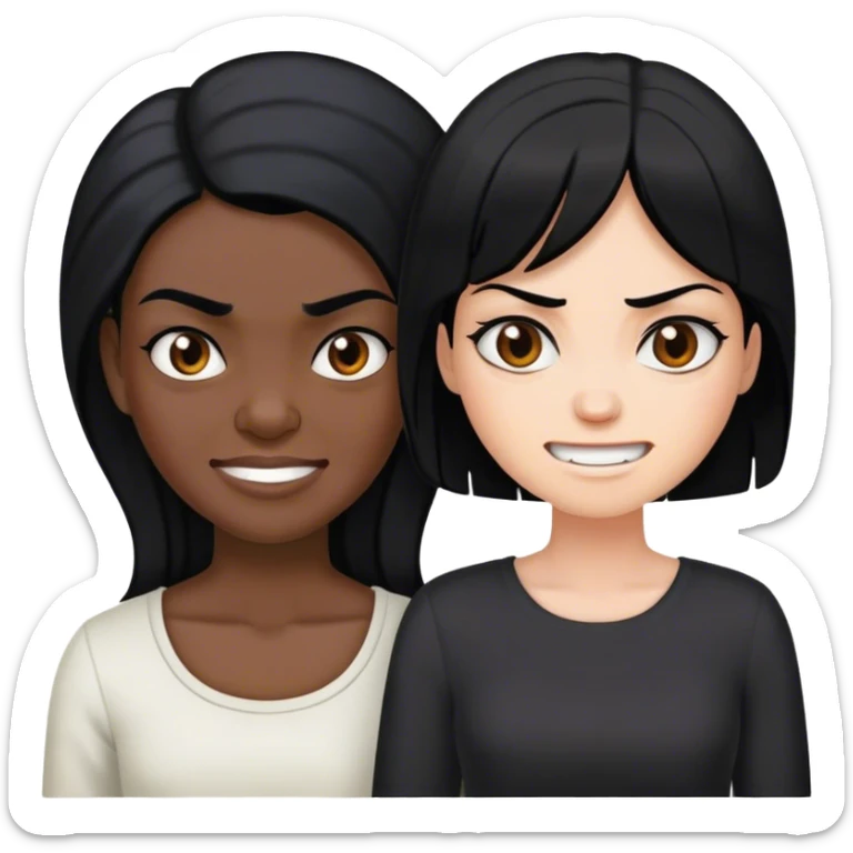 a black-skinned angry girl with black hair next to an older white hairs black lady who smile sticker