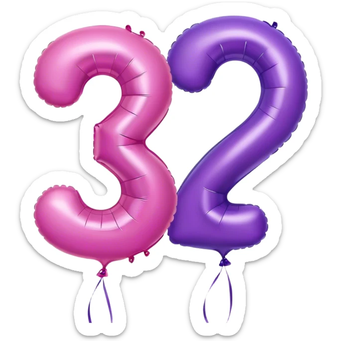 Pink balloon with a 2 on it and a purple balloon with a 3 on it sticker