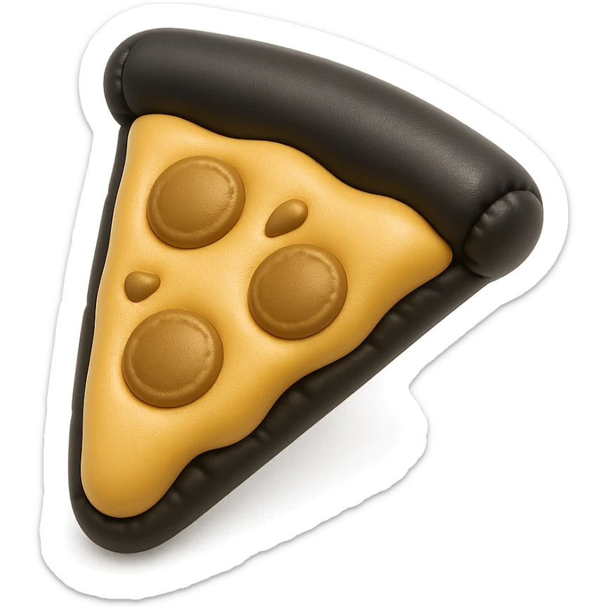 plushie style slice of pizza, balloon style, shiny and puffy sticker