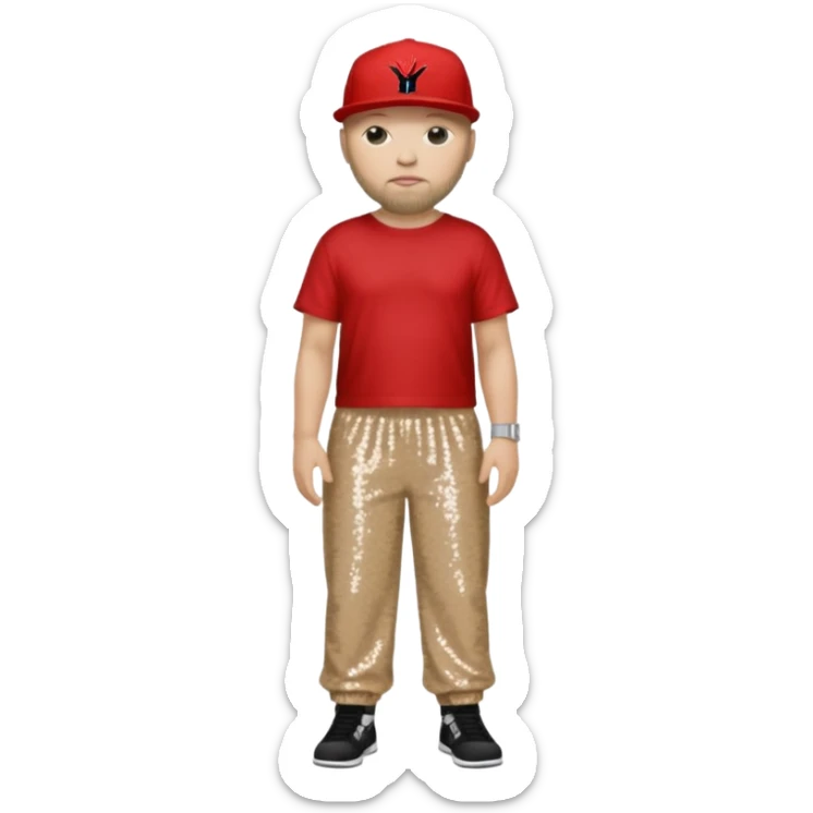 Fred Durst with dark blonde hair, red sequin crop top, beige sequin baggy pants sticker