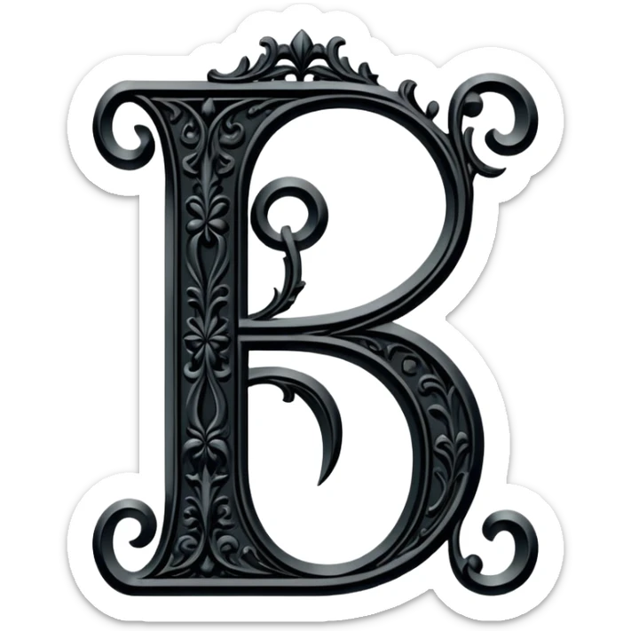 Black gothic Victorian , letter “F” eff F f F f of the alphabet sticker