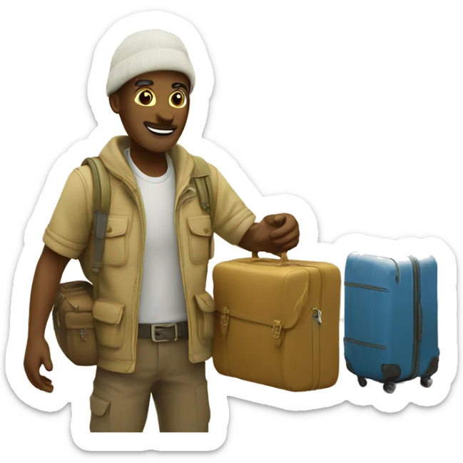 Welcoming tourist to his place to stay. Yellow. Background. sticker