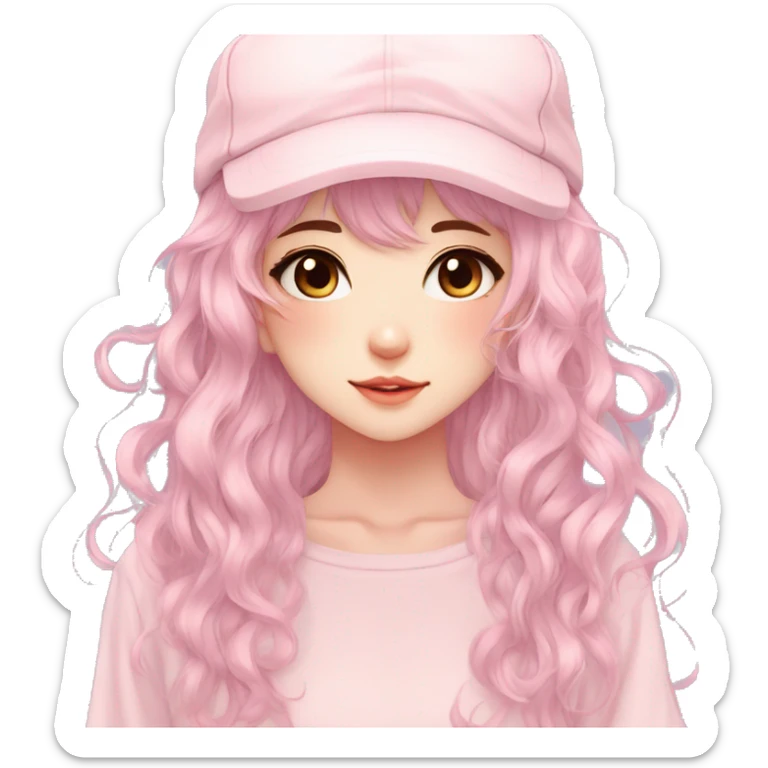 Gorgeous pastel anime girl with blushing face and hair garnitures and pretty hair and a cap aesthetic trending style sticker