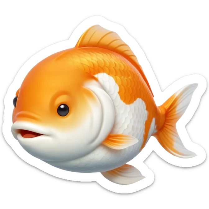 Meme-Worthy Cute Sleeping Orange and White Goldfish Portrait Emoji, Head resting peacefully with a contented smile, showcasing a streamlined, graceful body with a luxuriously soft blend of orange and white, eyes closed in a serene, floating nap, Simplified yet hilariously adorable features, highly detailed, glowing with a soft, drowsy light, high shine, relaxed and utterly lovable, stylized with an air of playful laziness, bright and heartwarming, soft glowing outline, capturing the essence of a comically sleepy goldfish, so meme-worthy it feels like it could instantly become the next viral sensation of adorable slumber! sticker