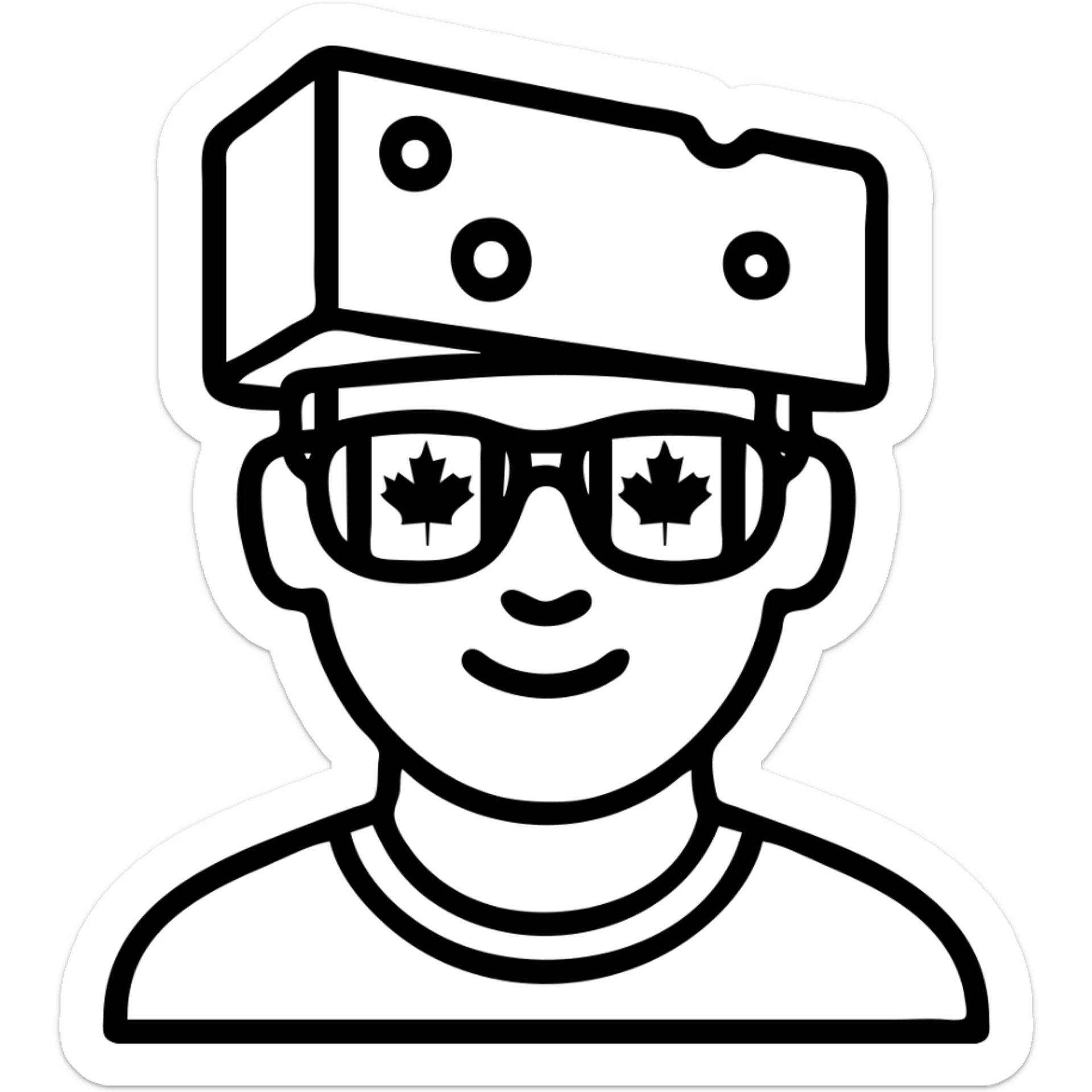 icon of a man with a cheese block hat and Canadian flag glasses sticker