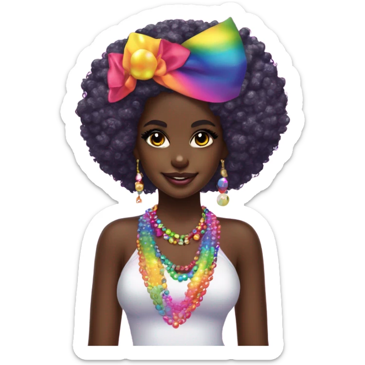 Lisa frank dark skin girl with rainbow headband Afro with pearls sticker