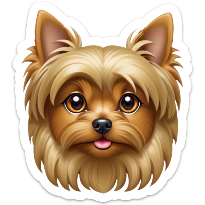 Cinematic Noble Yorkshire Terrier Portrait Emoji, Exuding refined charm and dignified poise, with a lustrous, silky fur in rich, deep hues, alert eyes and a confident expression, simplified yet exquisitely detailed, glowing with a soft, aristocratic radiance, high shine, embodying intelligent grace and classic elegance, soft glowing outline, capturing the essence of a regal Yorkshire Terrier ready to rule the screen with effortless sophistication! sticker
