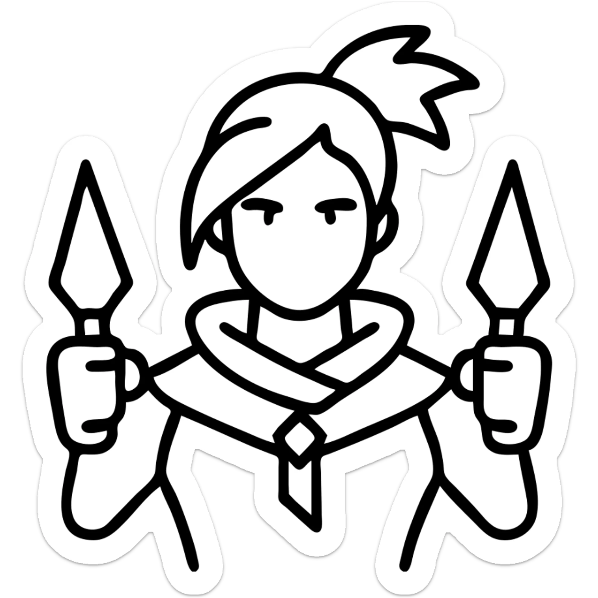 Jett from Valorant, a female character with short white hair, holding kunai knives, wind abilities sticker