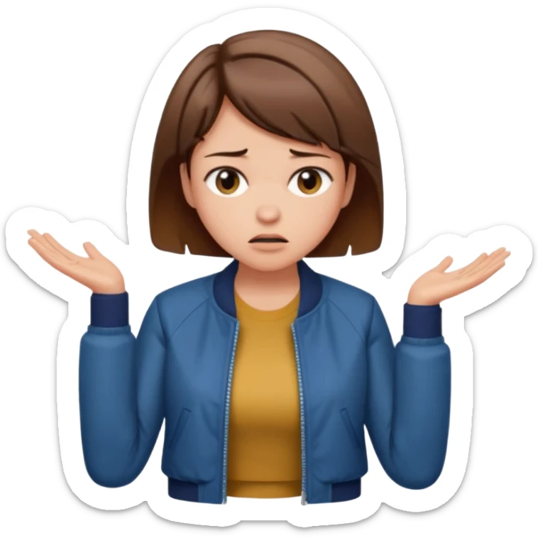 a woman with a brown short hair, looking at the left, frustrated, wearing a trendy jacket, only upper body, high quality sticker