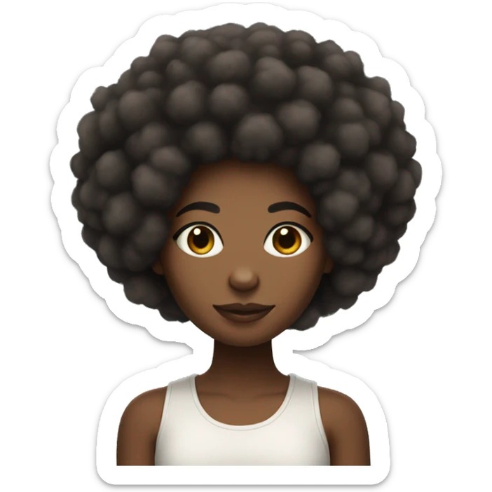 A lights skin black girl with a super fluffy Afro holding cotton sticker