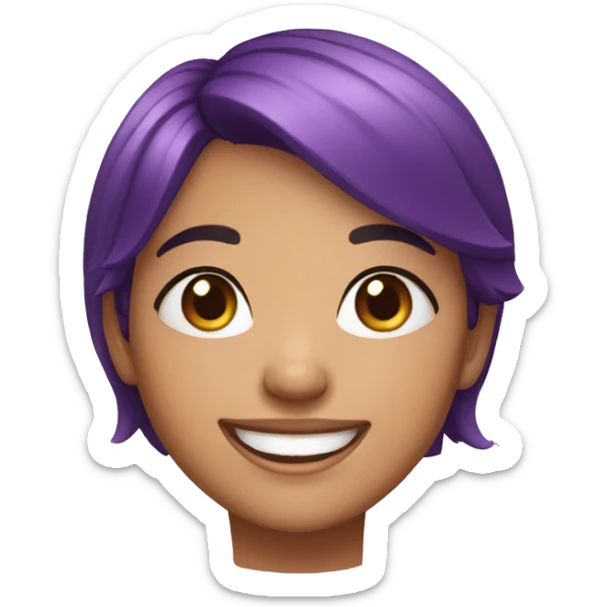 happy face brazilian girl, black eyes, beautiful smile, short purple hair sticker