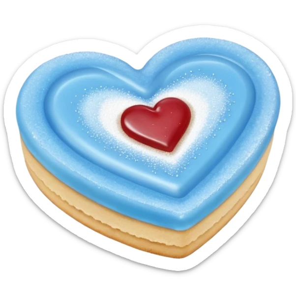 Realistic shortbread cookie in the shape of a heart with Carolina Blue color jelly middle filling and sprinkled powder sugar on top. sticker