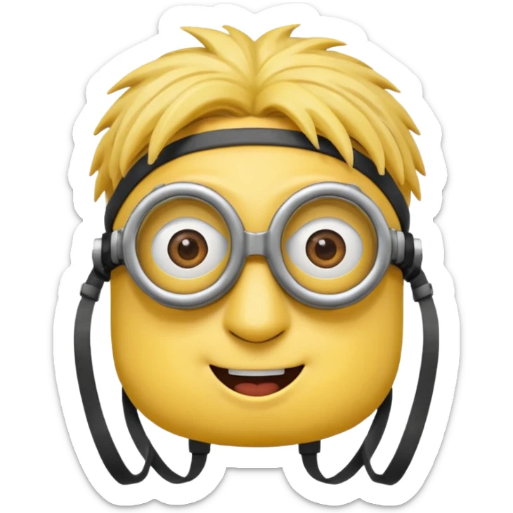 Minion emoji with a round head like normal emojis and a smurk like this emoji but a minion so basically that emoji with the goggles and the hair and not a funny head shape 😏 sticker