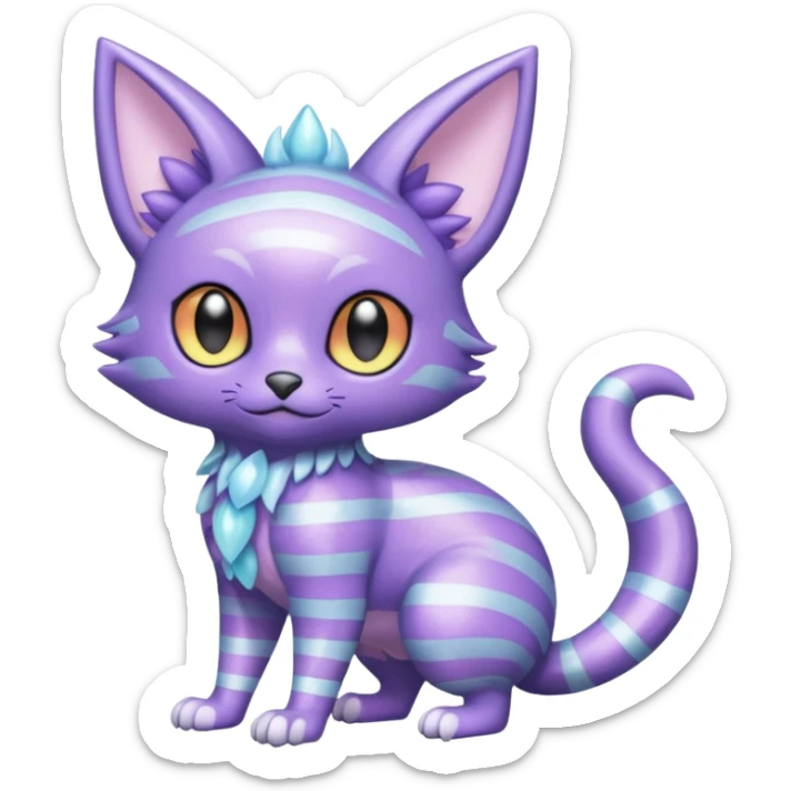 Shiny Iridescent Pastel-Lavender Frosted Glossy Crystal-Striped Noibat-Litten-Trico-hybrid creature (full body) sticker