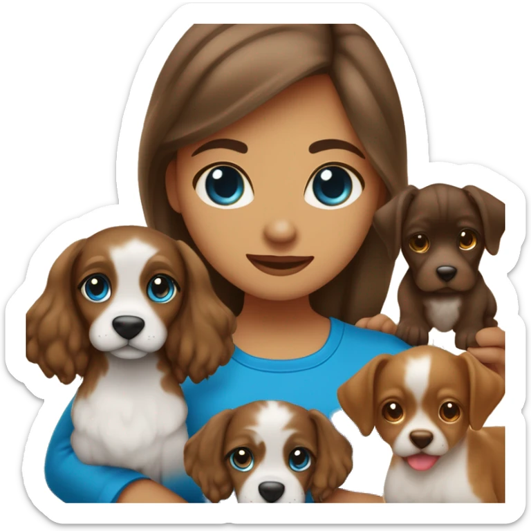 criança menina  de olhos castanhos cabelo marrom claro nas costas pele clara com um cachorro caramelo e dois peixes um vermelho e o outro azul. sticker