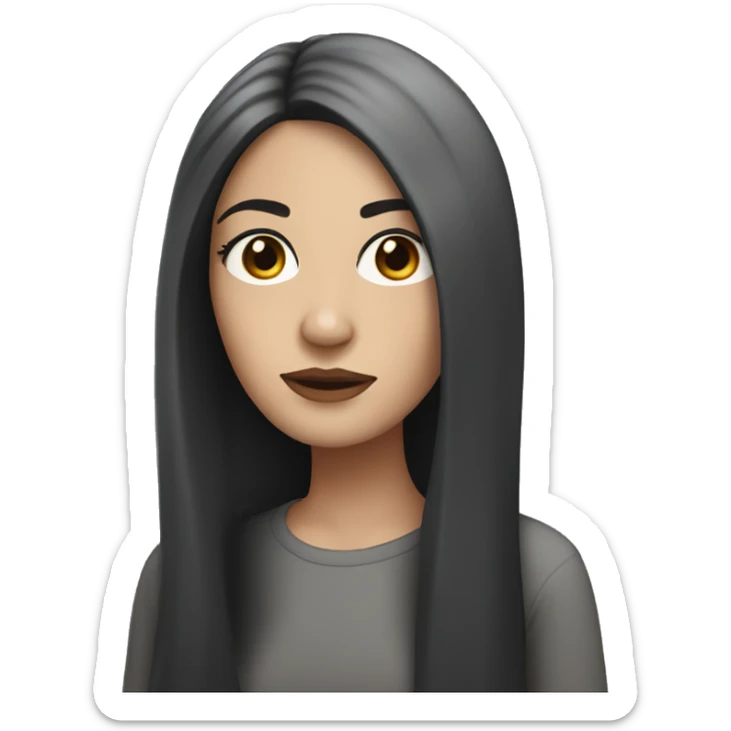 Pale with woman with long black hair with a middle part and hazel eyes sticker