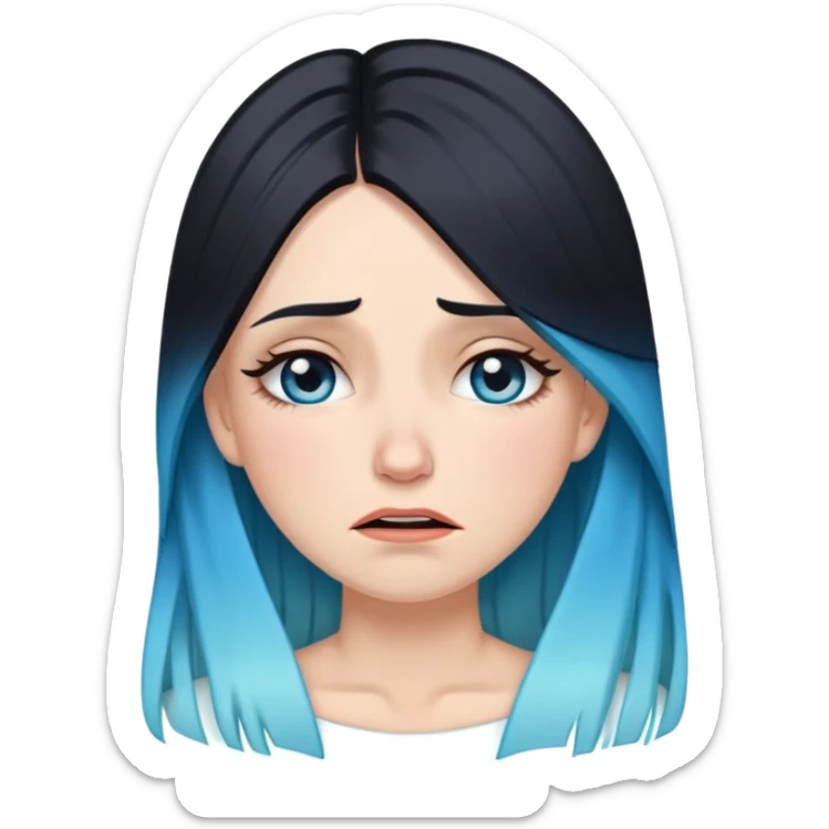 White female-crying-gorgeous face-very long straight black to sky blue hair ombre-dressed as a goa sticker