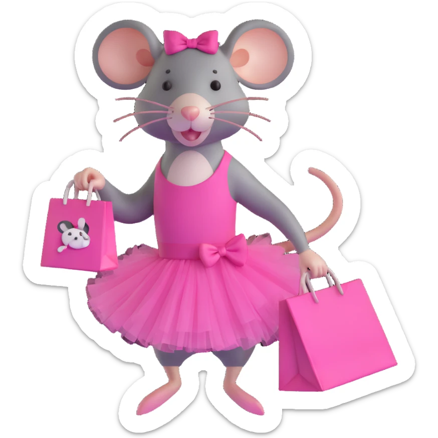rat with a pink dress and tutu holding a Sephora shopping bag sticker