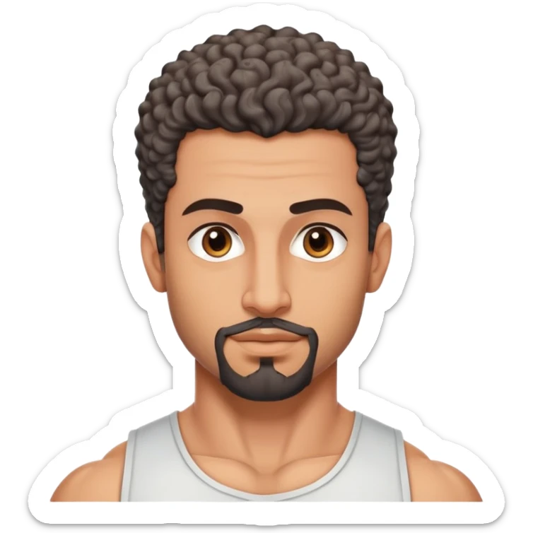 Arabischer hübscher mann mit muskeln, kurze haare locken mit seiten auf null und ziegenbart und modern sticker