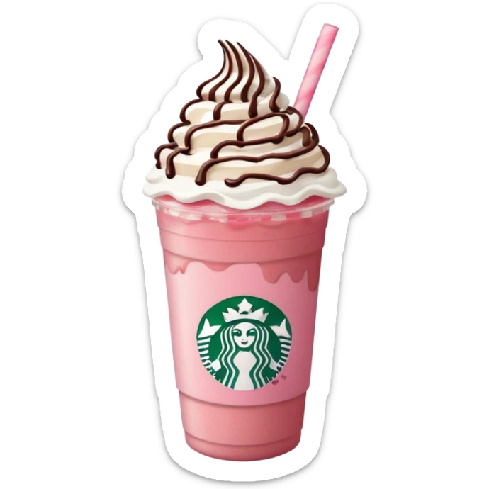 Strawberry Starbucks frappe with strawberry jam at the bottom with whipped cream and chocolate drizzle sticker