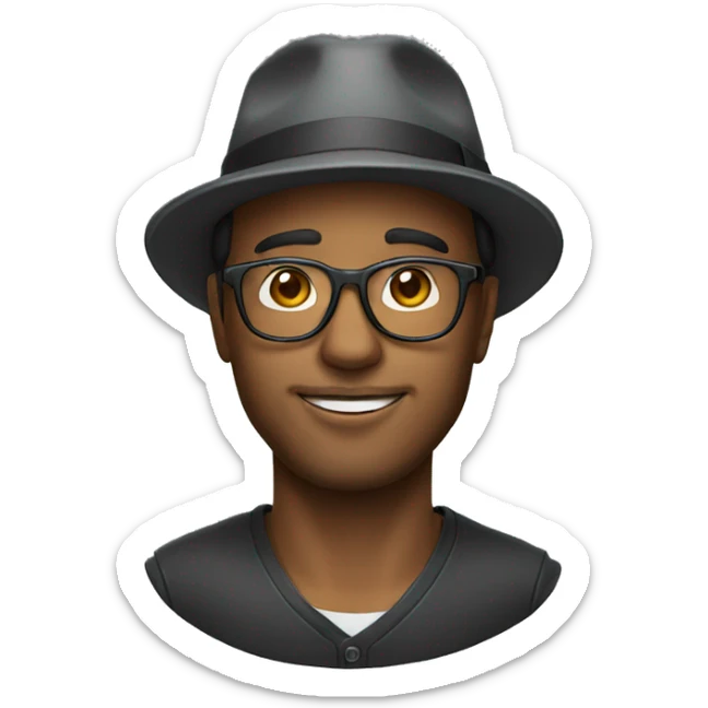 man with glasses and hat sticker