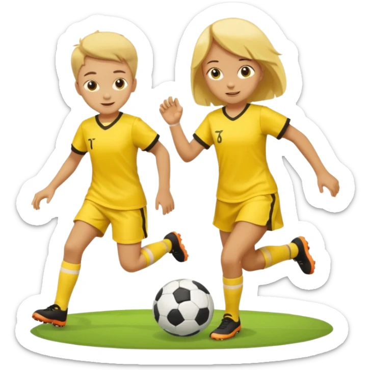 kids play soccer in yellow dress, yellow shrits, yellgow socks sticker