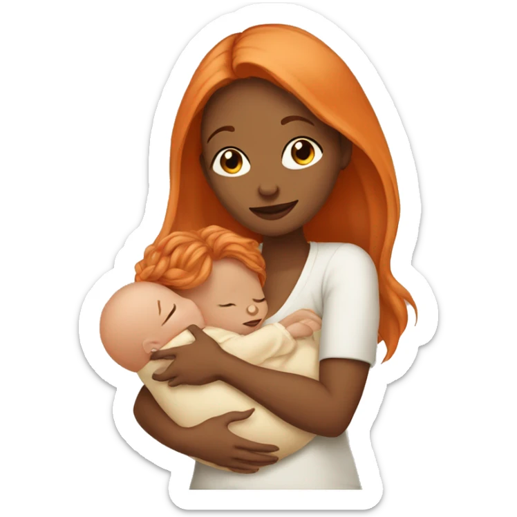 Tan girl with long orange hair holding newborn baby in arms sticker