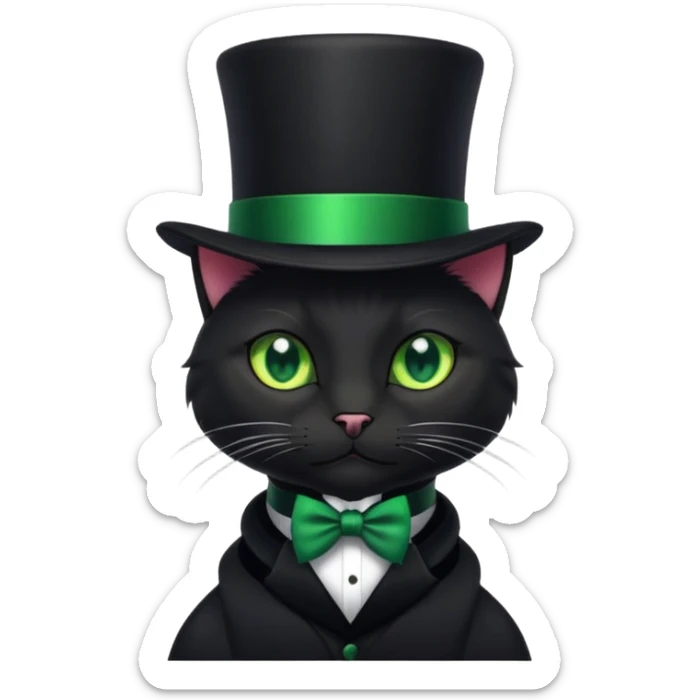 A black cat with a top hat sticker