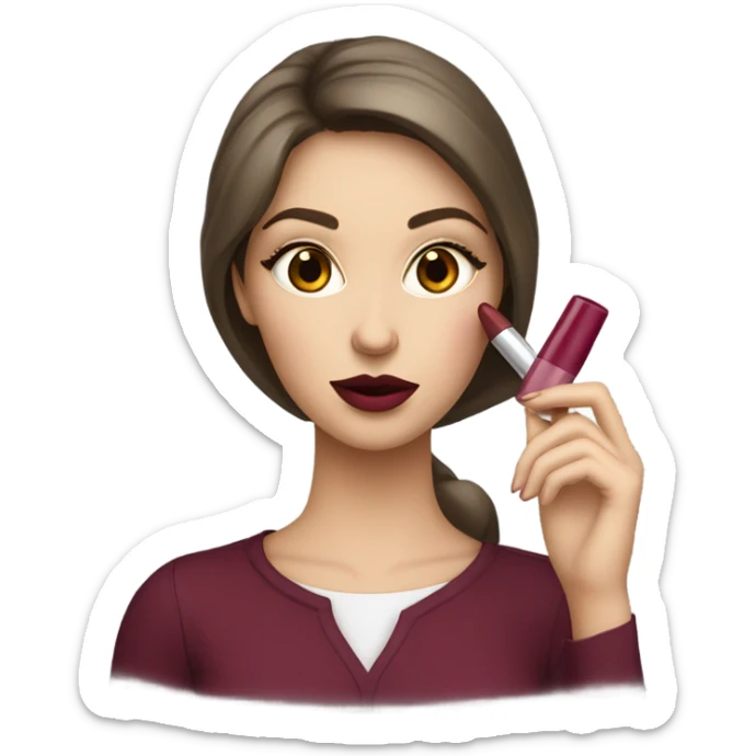 White brunette girl dressed in burgundy putting lipgloss on her lips sticker