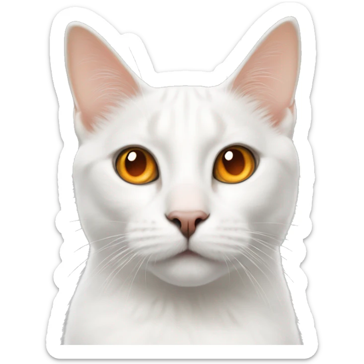 White cat with a black nose and a black spot of the upper right side and a orange spot on the upper left side of face sticker