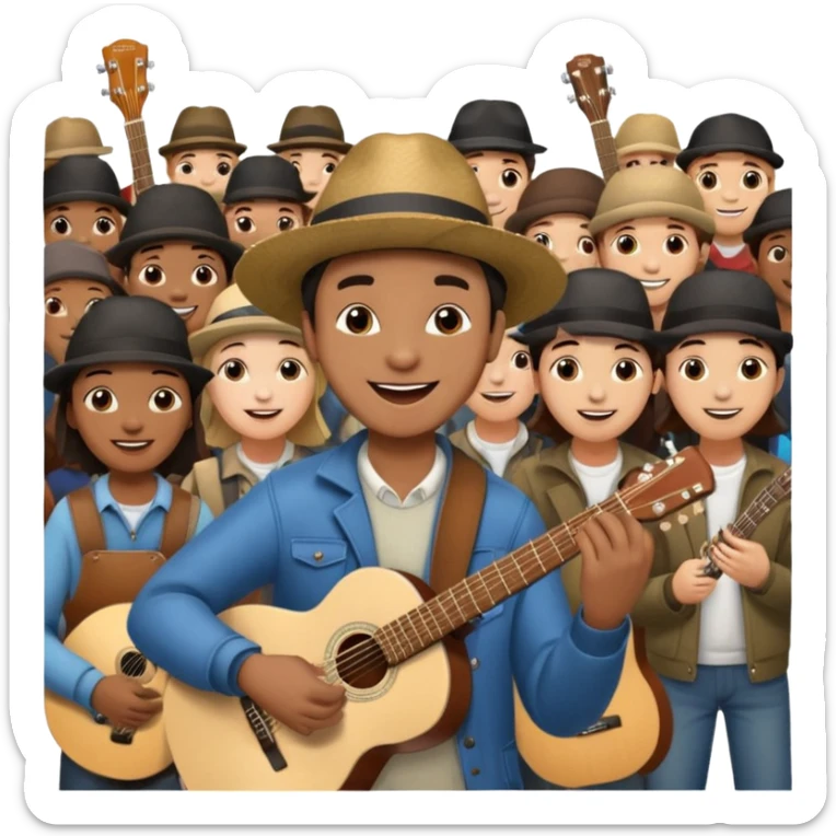 Street Musician in fan photo with crowd, Street Memories. sticker