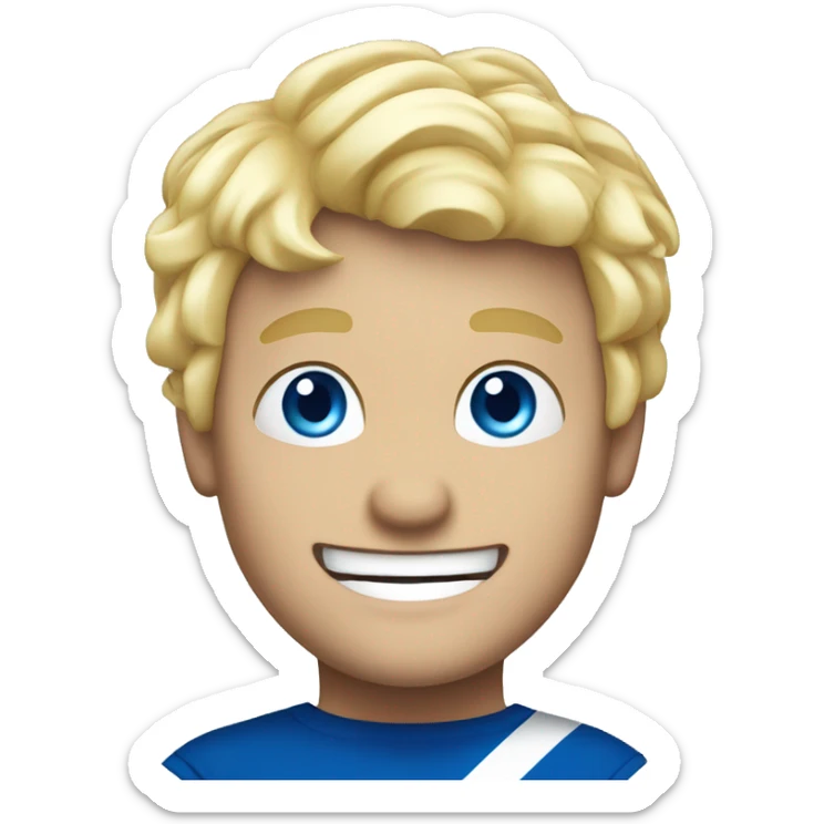 Male with blonde hair and blue eyes waving hand smiling with a Scotland flag sticker