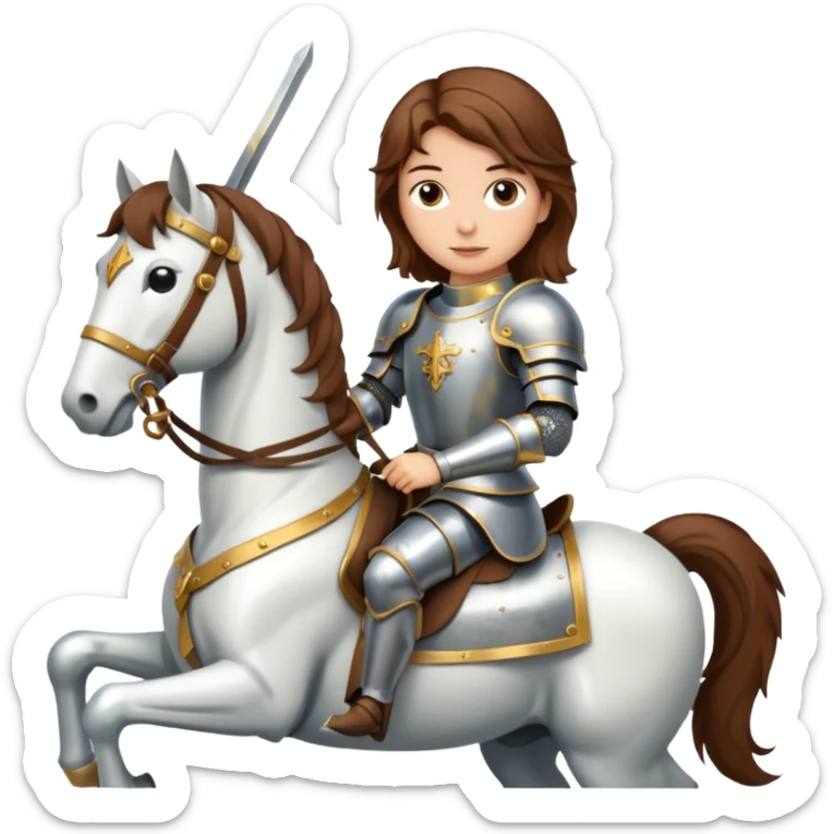 Renaissance princess knight with brown hair on horse sticker