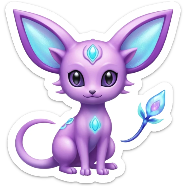 Shiny Sparkly Bioluminescent Glowing Espeon-Lumineon-Skitty-Amaura-Dragonair-Fakémon-hybrid-creature (full body)  sticker