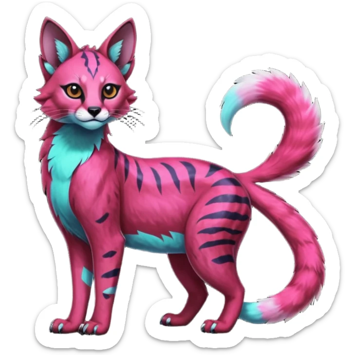 Colorful dark neon pastel iridescent nebulae gloomy edgy spooky evil tropical ruby exotic cute cool beautiful shiny beautiful fantasy-caracal-civet-genet-sergal-vernid-serval-Gryphon-Cacomistle-Trico-oncilla-animal-Fakémon-hybrid-fursona (full body) sticker