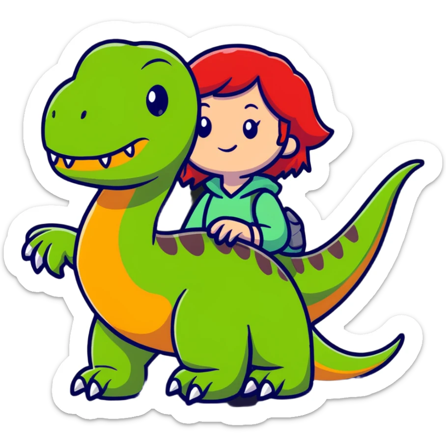 Red-haired girl with a dinosaur tail and animal paws instead of hands and feet sticker