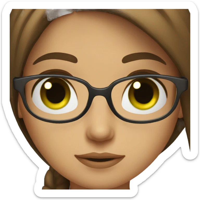 brown straight hair girl, green eyes, glasses sticker