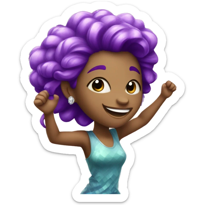 one girl with purple hair made from purple crystals or diamonds or jewels, she is feeling happy and elated and excited sticker
