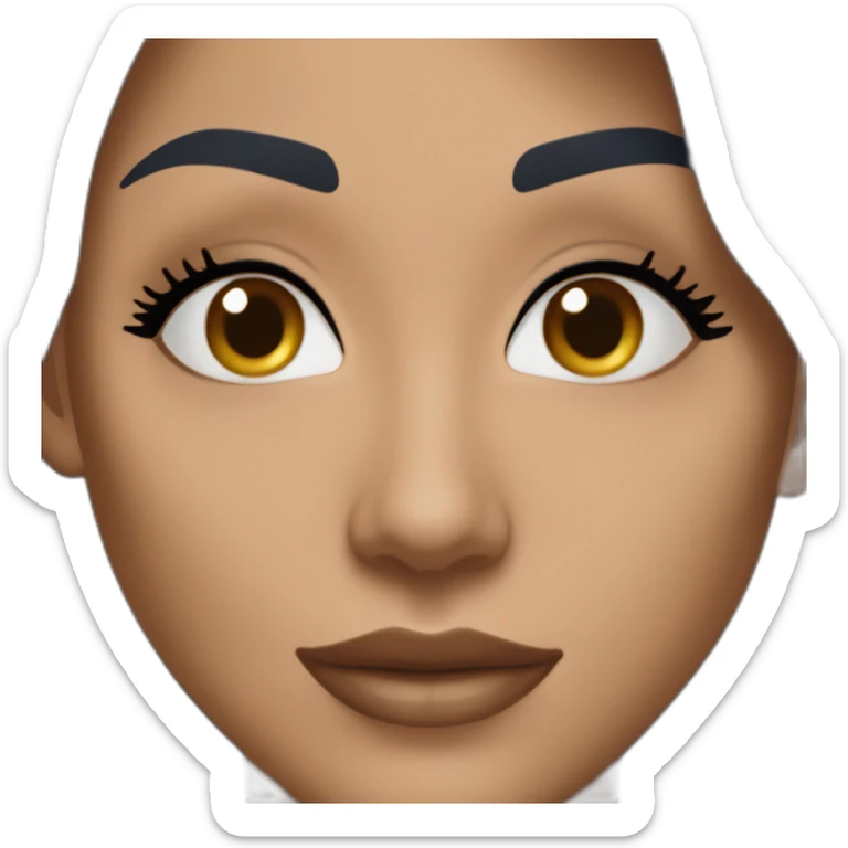 Beautiful woman with long dark brown hair, big almond shape brown eyes wirh long eyelashes, pretty smile with medium full lips, defined jawline, medium size nose, wearing a navy power suit  sticker