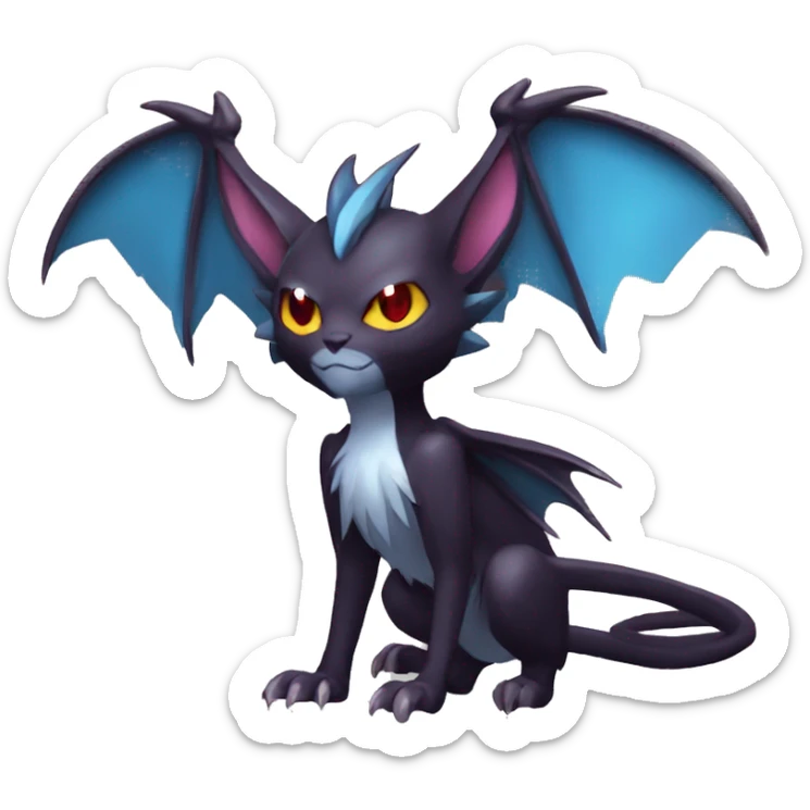  Kawaii Edgy Cool Vampiric Beautiful Noivern-Nargacuga-Litten with big Bat Ears full body sticker