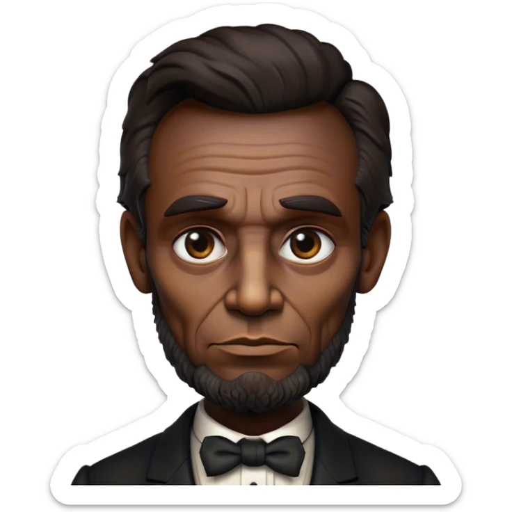 Cinematic Realistic Abraham Lincoln Portrait Emoji, depicted as a stoic iconic statesman with a tall dignified silhouette and thoughtful expression, rendered with detailed textures and dramatic historical lighting that captures his timeless presence. sticker