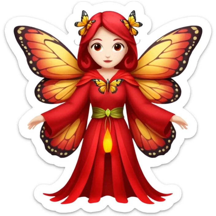 nature spirit woman dressed as butterfly herald red, wing sleeves spread sticker