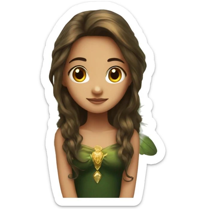 big wings, Beautiful, fairy, gold, brown, dark green, green, long hair sticker