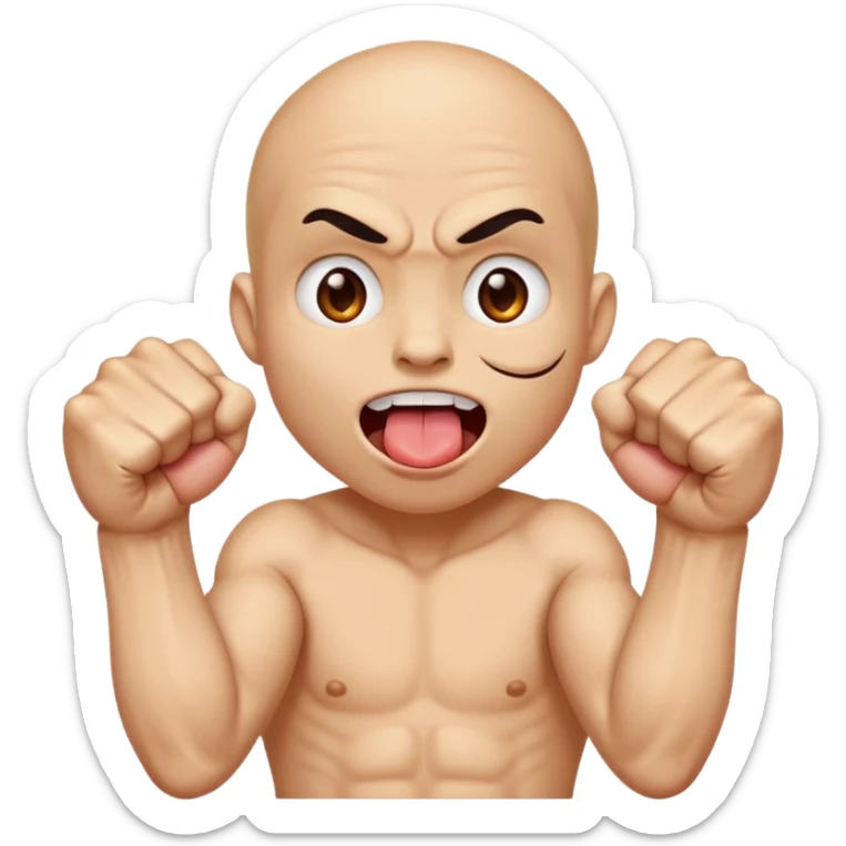 Tongue out face with two fists on top of eachother below the face sticker