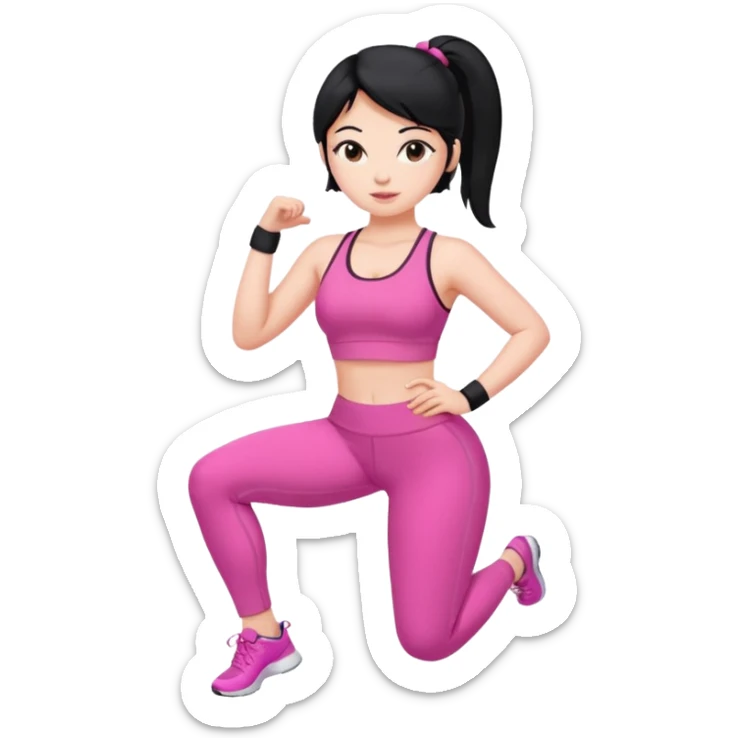 a pretty bratz fair girl in pink workout clothes (fat) and black hair sticker