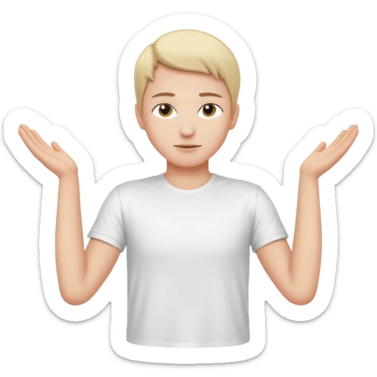 Una persona con los brazos estirados perpendicularmente hacia ambos lados con una camiseta blanca  sticker