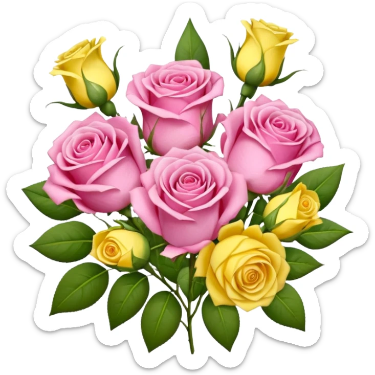 A mixed bouquet of pink roses and yellow lisianthus sticker