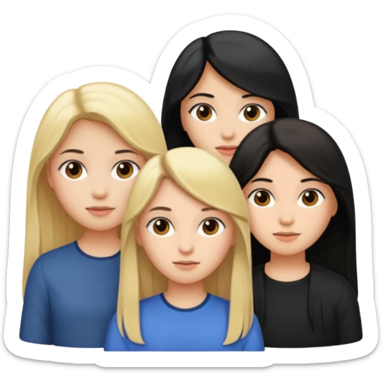 3 girls, one with blond hair, one with brown hair one with long black hair  sticker
